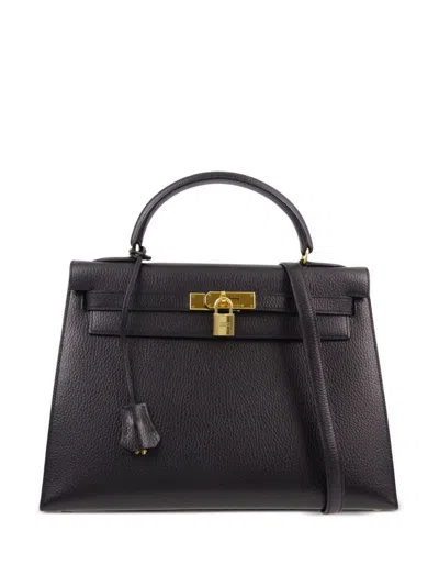 Pre-owned Hermes 1996 Kelly 32 Sellier Two-way Handbag In Black