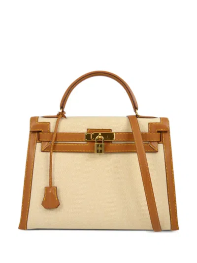 Pre-owned Hermes 1996  Kelly 32 Sellier Two-way Handbag In Neutrals