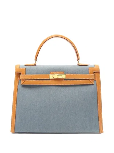 Pre-owned Hermes 1996 Kelly 35 Tote Bag In Blue
