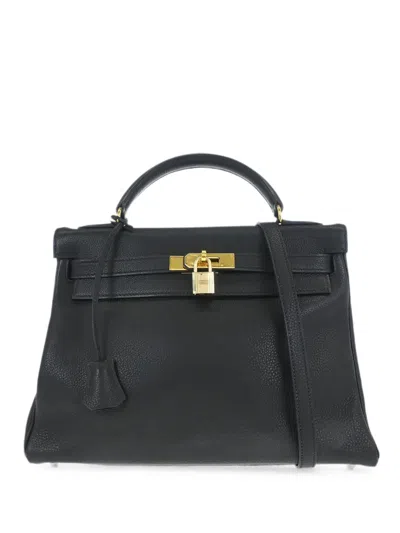 Pre-owned Hermes 1996 Togo Kelly 32 Tote Bag In Black