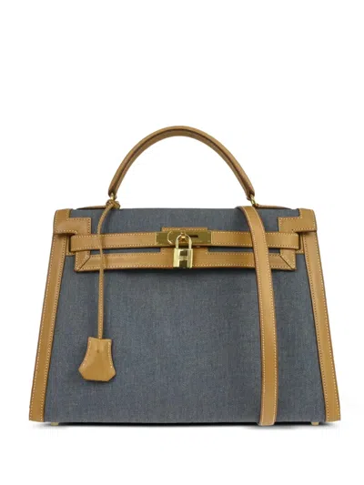 Pre-owned Hermes 1997 32 Kelly Sellier Handbag In Blue