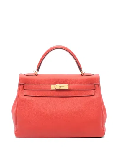 Pre-owned Hermes 1997 32 Kelly Tote Bag In Orange