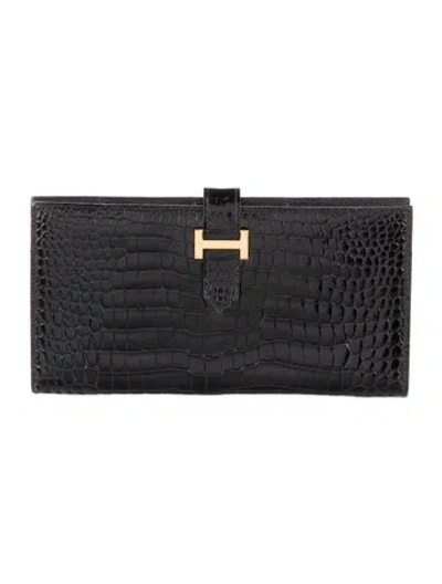 Pre-owned Hermes 1997 Bearn Classic Wallet In Black