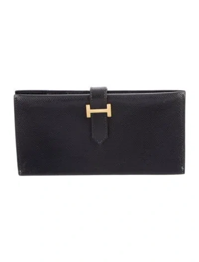 Pre-owned Hermes 1997 Bearn Classic Wallet In Black