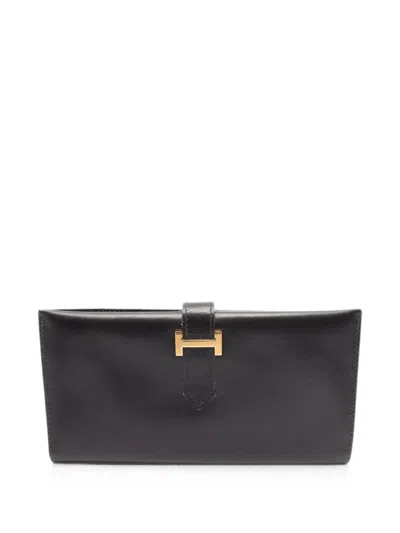 Pre-owned Hermes 1997 Bearn Classic Wallet In Black