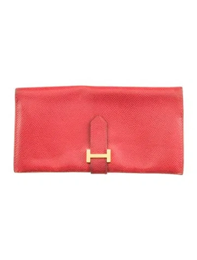 Pre-owned Hermes 1997 Bearn Classique Wallet In Red