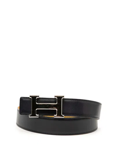 Pre-owned Hermes 1997 Box Calf And Courchevel Constance H Reversible Belt In Brown