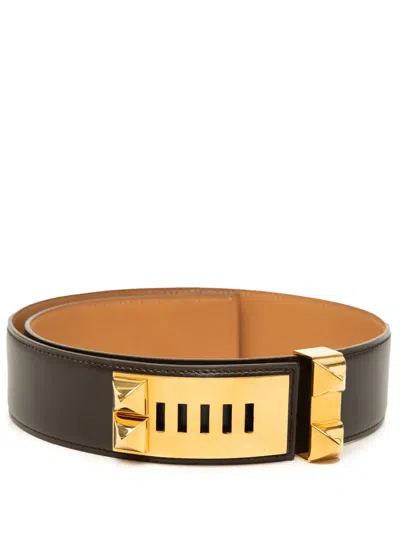 Pre-owned Hermes 1997 Box Calf Collier De Chien 70 Belt In Brown