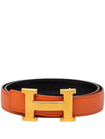 Pre-owned Hermes 1997 Box Calf Constance H Reversible Belt In Black