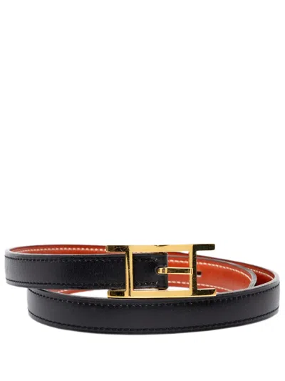 Pre-owned Hermes 1997 Box Calf Quentin Reversible Belt In Black