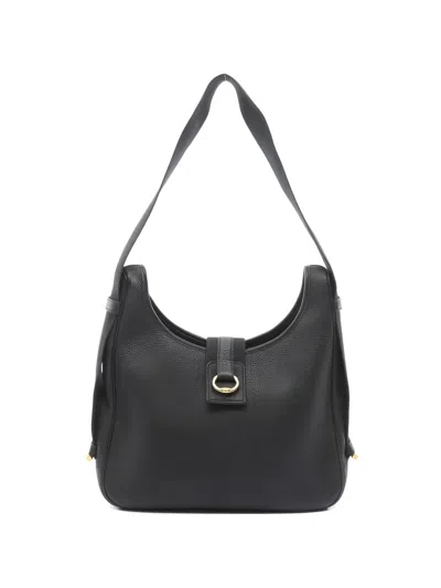 Pre-owned Hermes 1997 Clemence Leather Shoulder Bag In Black