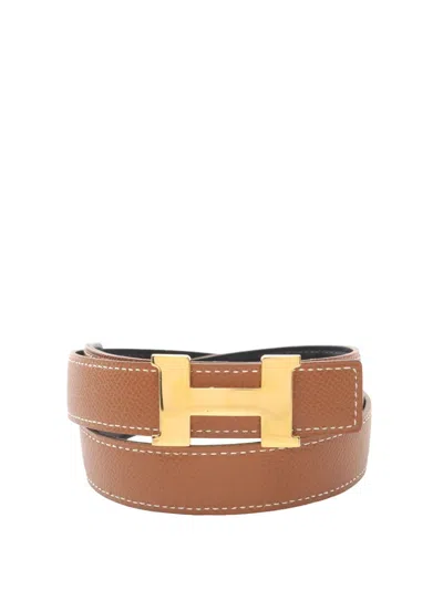 Pre-owned Hermes 1997 Epsom Constance H Reversible Belt In Brown