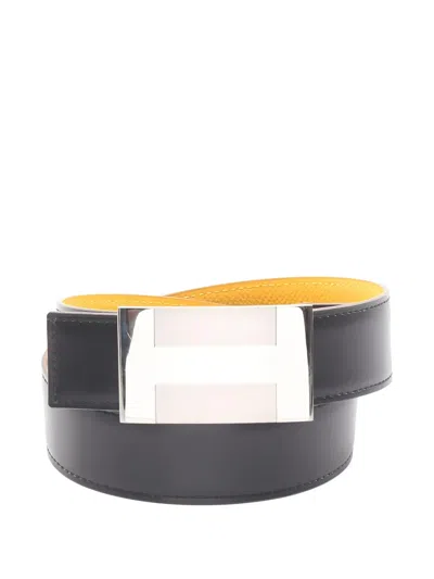 Pre-owned Hermes 1997 H Plate Reversible Belt In Black