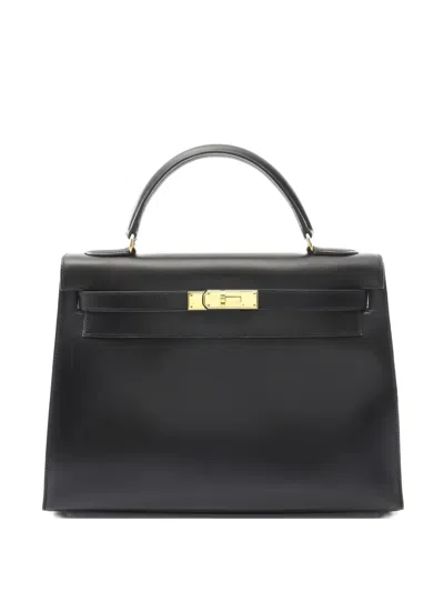 Pre-owned Hermes 1997 Kelly 32 Leather Tote Bag In Black