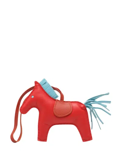 Pre-owned Hermes 1997 Milo Lambskin Grigri Rodeo Bag Charm Mm Key Chain In Red