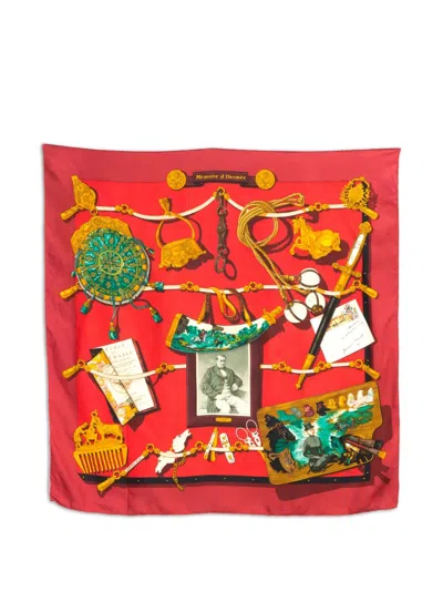 Pre-owned Hermes 1997 Printed Silk Scarf In Red