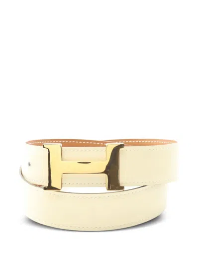 Pre-owned Hermes 1997 Reversible Leather Belt In Yellow