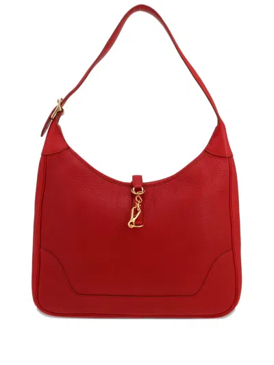 Pre-owned Hermes 1997 Trim Fjord Leather Shoulder Bag In Red