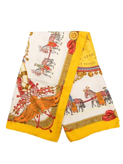 Pre-owned Hermes 1997-2008 Caparacons De La France Et De L Inde Silk Scarf 90 Scarves In Yellow