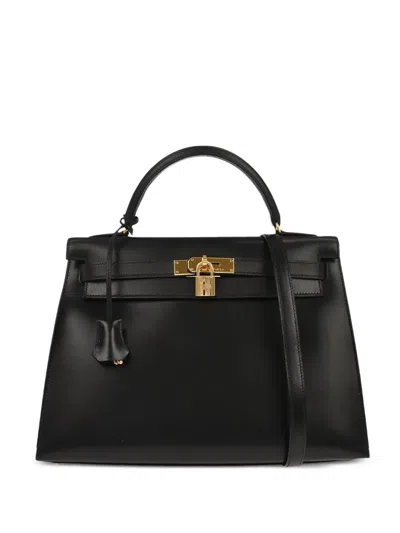 Pre-owned Hermes 1998 32 Kelly Sellier Tote Bag In Black