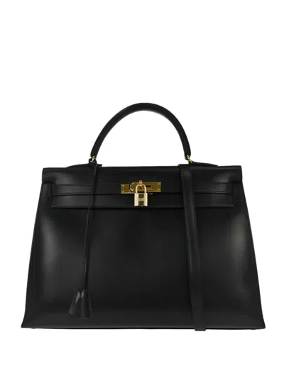 Pre-owned Hermes 1998 35 Kelly Sellier Tote Bag In Black