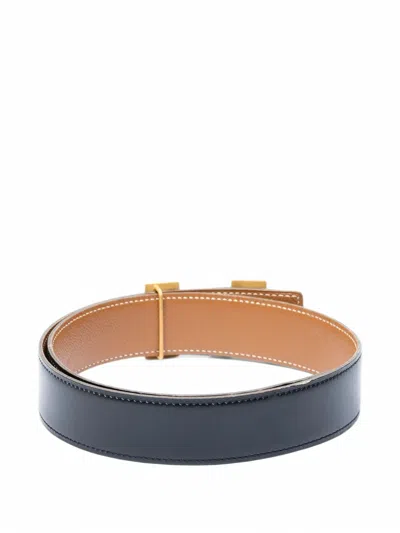 Pre-owned Hermes 1998 65 Constance H Belt In Black