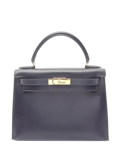 Pre-owned Hermes 1998 Box Calf Kelly I Sellier 28 Handbag In Blue