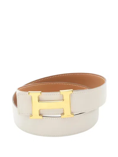 Pre-owned Hermes 1998 Constance Reversible Belt In White