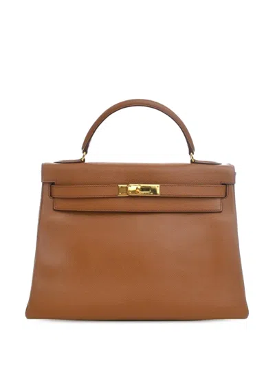 Pre-owned Hermes 1998 Epsom Kelly Retourne 32 Satchel In Brown