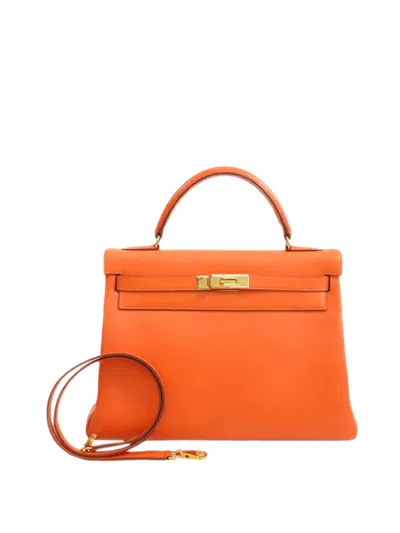 Pre-owned Hermes 1998 Gulliver Kelly Retourne 32 Satchel In Orange