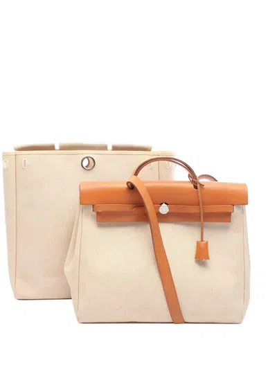 Pre-owned Hermes 1998 Toile H Herbag Mm Satchel In Neutral