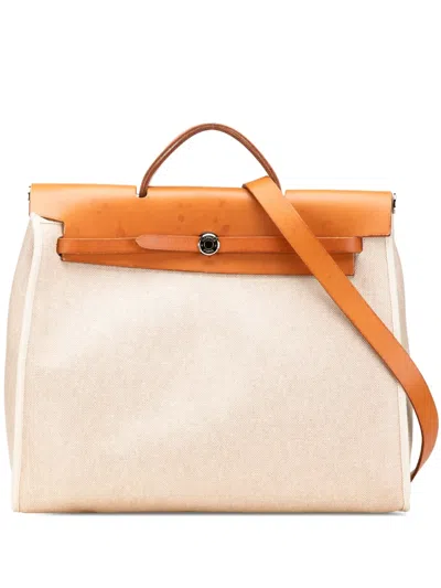 Pre-owned Hermes 1998 Toile Herbag Mm Satchel In Brown