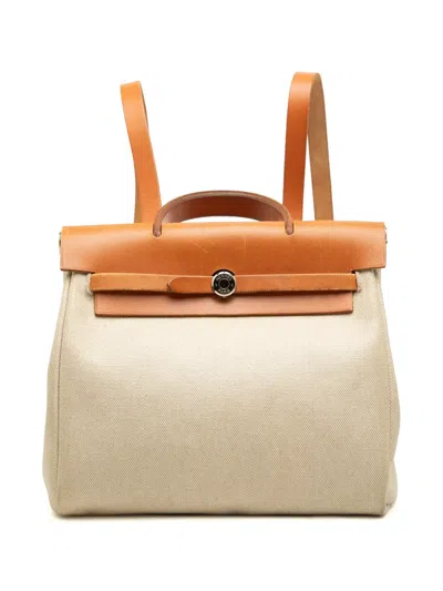 Pre-owned Hermes 1998 Toile Herbag Pm Backpack In Neutrals
