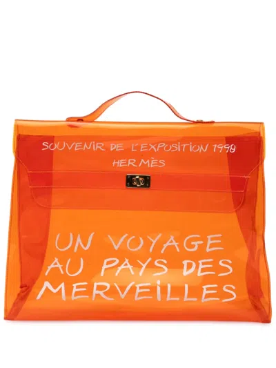 Pre-owned Hermes 1998 Vinyl Souvenir De L Exposition Kelly Handbag In Orange