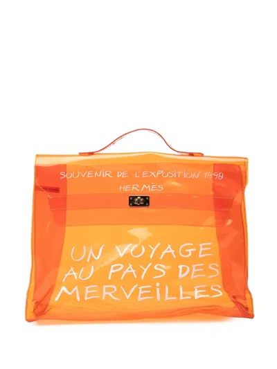 Pre-owned Hermes 1998 Vinyl Souvenir De L Exposition Kelly Handbag In Orange