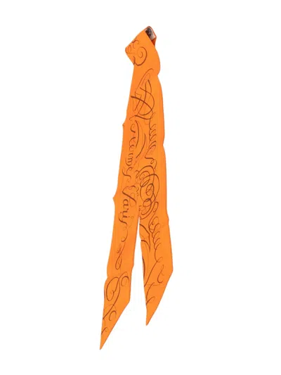 Pre-owned Hermes 1998-2002 Exercices Pour Former La Main Silk Twilly Scarf Scarves In Orange