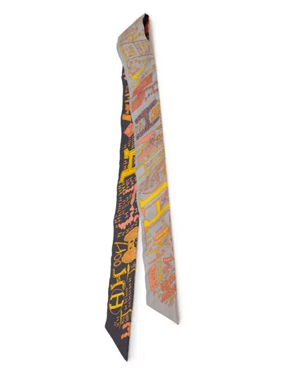 Pre-owned Hermes 1999-2007 1001 H Silk Twilly Scarf Scarves In Gray