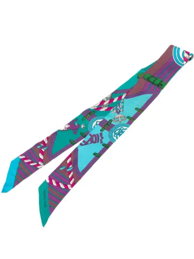 Pre-owned Hermes 1999-2007 Grande Tenue Silk Twilly Scarf Scarves In Blue