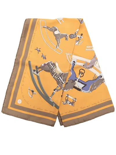 Pre-owned Hermes 1999-2007 Raconte Moi Le Cheval Silk Scarf 90 Scarves In Orange