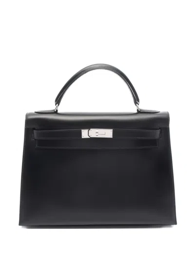 Pre-owned Hermes 1999 32 Kelly Leather Tote Bag In Black