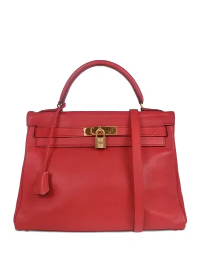 Pre-owned Hermes 1999 32 Kelly Vif Gulliver Two-way Tote Bag In Red