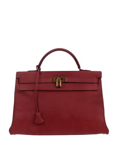 Pre-owned Hermes 1999 40 Kelly Retourne Tote Bag In Red