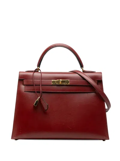 Pre-owned Hermes 1999 Box Calf Kelly Retourne 32 Satchel In Red