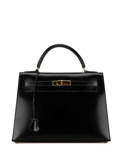 Pre-owned Hermes 1999 Box Calf Kelly Sellier 32 Satchel In Black