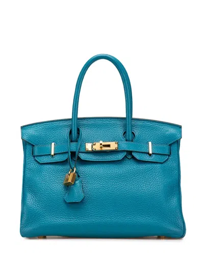 Pre-owned Hermes 1999 Clemence Birkin Retourne 30 Handbag In Blue
