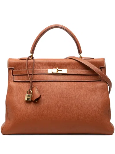 Pre-owned Hermes 1999 Clemence Kelly Retourne 35 Satchel In Brown