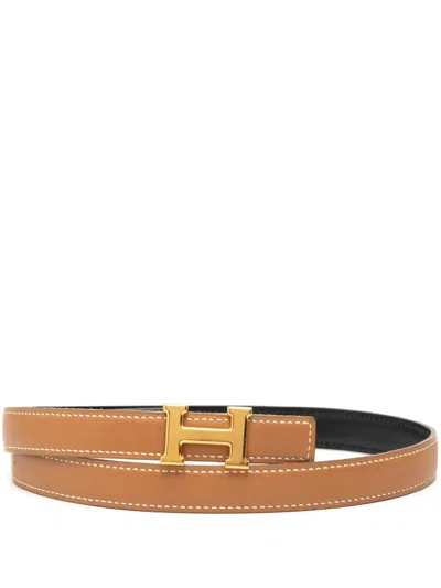 Pre-owned Hermes 1999 Gulliver And Box Calf Constance H Reversible Belt In Black