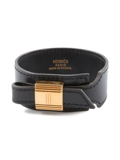 Pre-owned Hermes 1999 H Leather Bracelet In Black