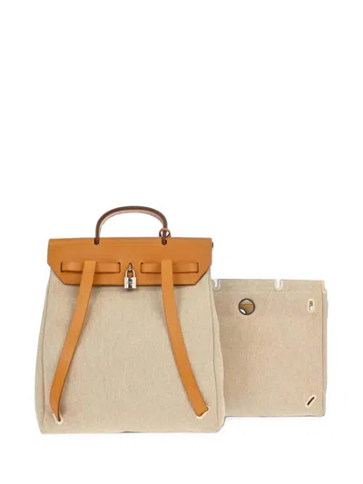Pre-owned Hermes 1999 Herbag A Dos Toile H Backpack In Neutrals