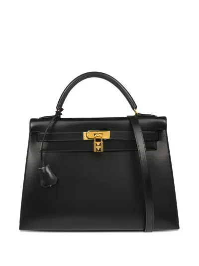 Pre-owned Hermes 1999 Kelly 32 Sellier Two-way Handbag In Black